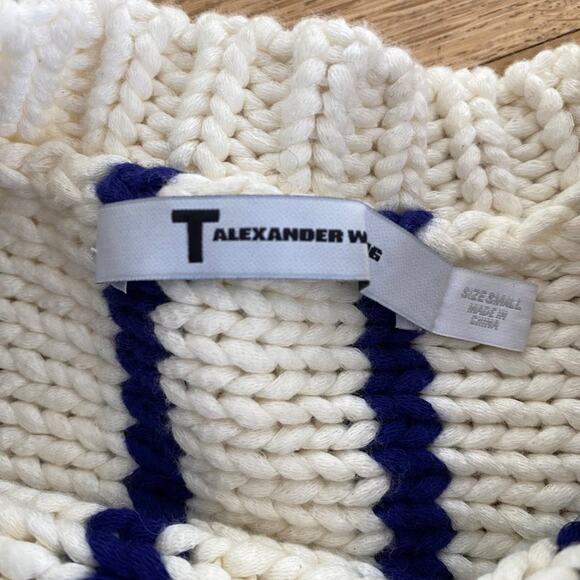 T by Alexander Wang - Striped Chunky Knit Sweater in White & Blue - Picture 2 of 5